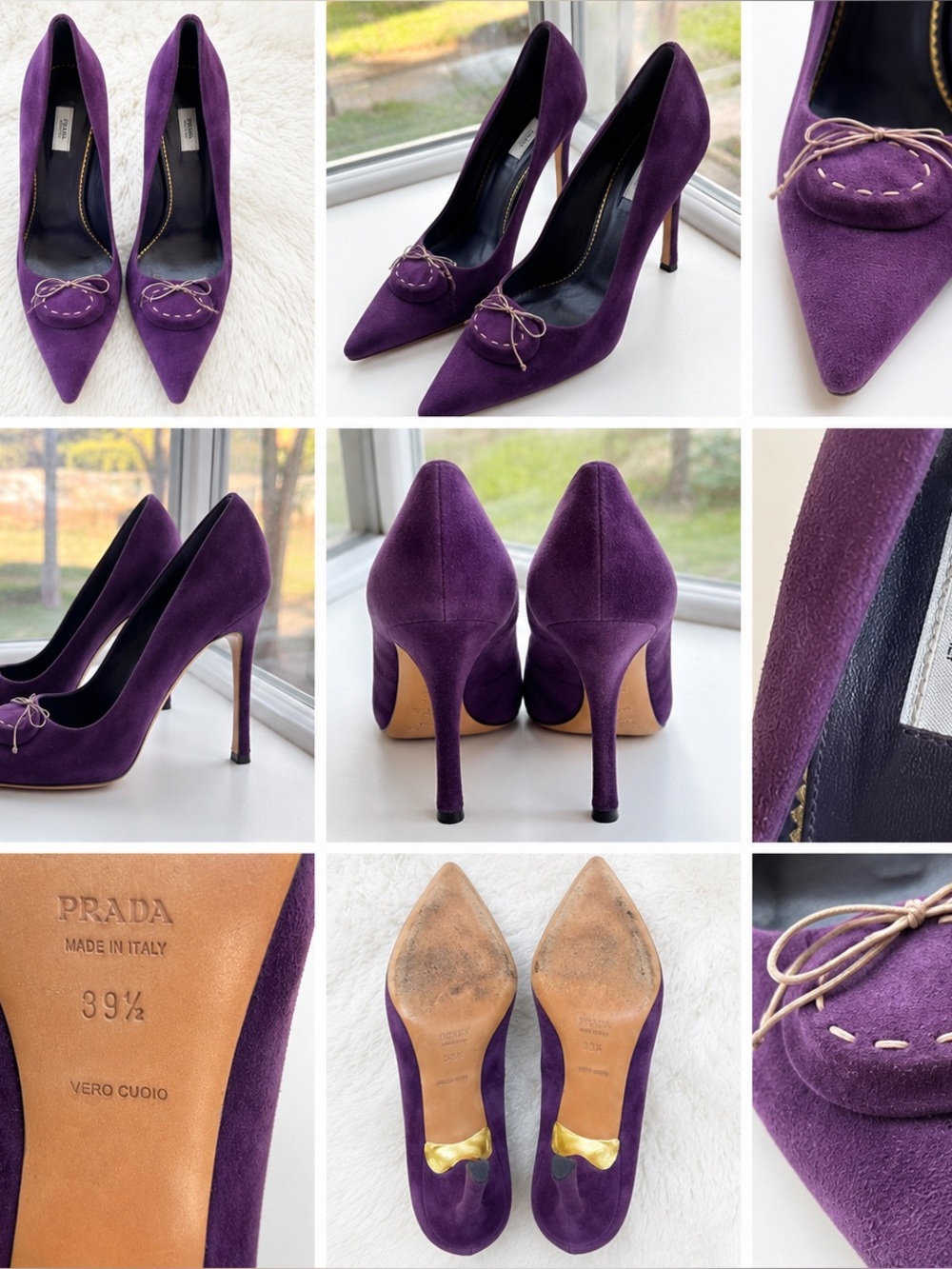 Prada “Plum” Suede Pointed Toe Pumps Heels 39.5 Made in Italy